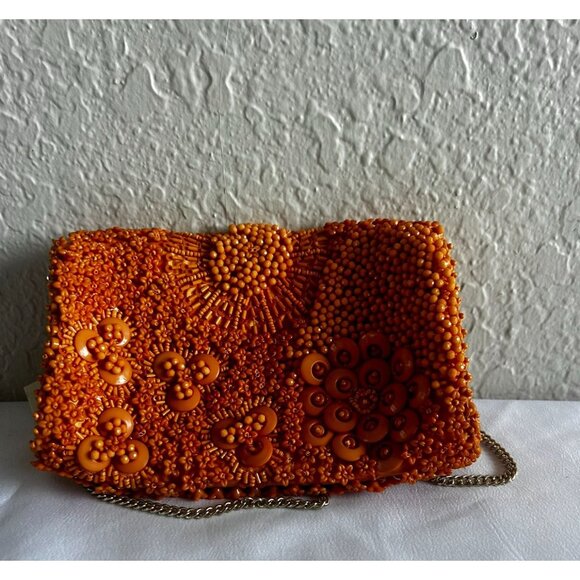 Orange Beaded Handbag Acrylic Bead Small Purse - Picture 5 of 9